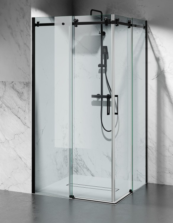 Kabina Prysznicowa Dwustronnie Przesuwna U20, Okucia Czarny Mat, Szklo Transparentne zdjecie 2 Salon Lazienek w Lodzi
