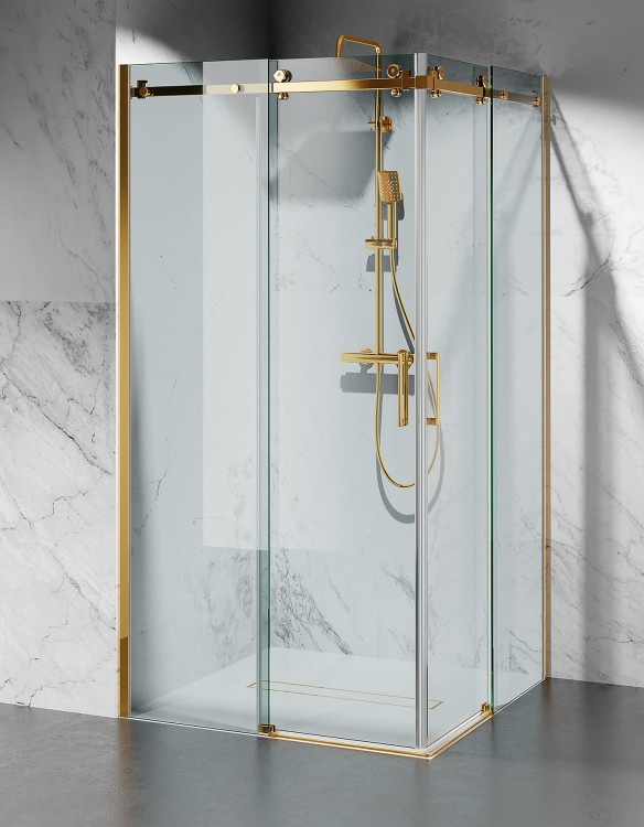 Kabina Prysznicowa Dwustronnie Przesuwna U20, Okucia Zloty Polysk, Szklo Transparentne zdjecie 3 Salon Lazienek w Lodzi