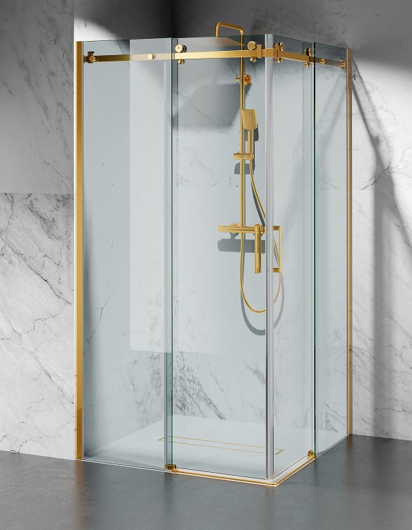 Kabina Prysznicowa Dwustronnie Przesuwna U20, Okucia Zloty Mat, Szklo Transparentne zdjecie 4 Salon Lazienek w Lodzi