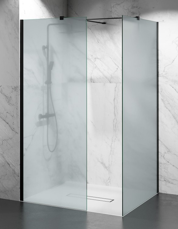 Kabina Prysznicowa Walk-in W9V2, Okucia Czarny Mat, Szkło Transparentne, zdjecie 2 Salon Łazienek w  Łodzi
