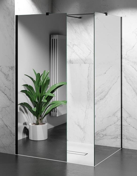 Kabina Prysznicowa Walk-in W9V2, Okucia Czarny Mat, Szkło Lustrzane zdjecie 4 Salon Łazienek w Łodzi