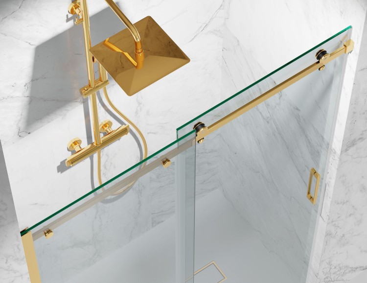 Drzwi Prysznicowe Przesuwne, Złotek Okucia Polerowane, Szkło Transparentne  salon lazienek Lodz