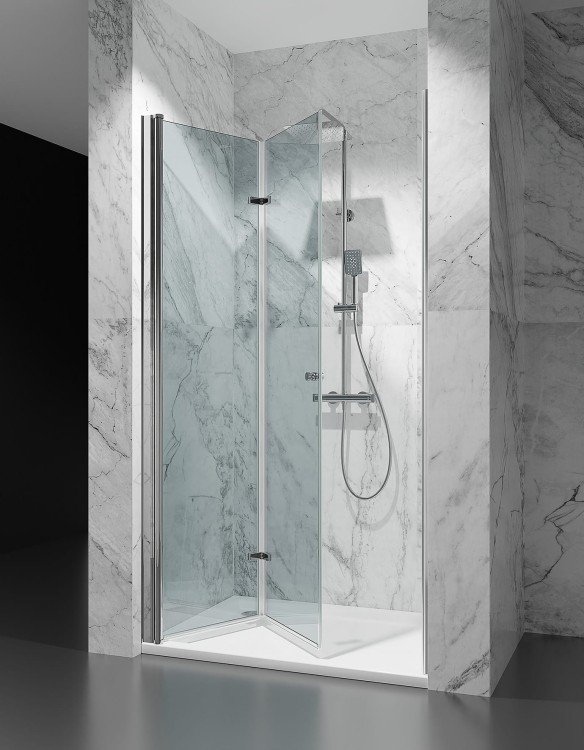 Drzwi-prysznicowe-składane-szkło-mrożone-kolor-okuć-czarny-mat-zdjecie-2   salon lazienek Lodz