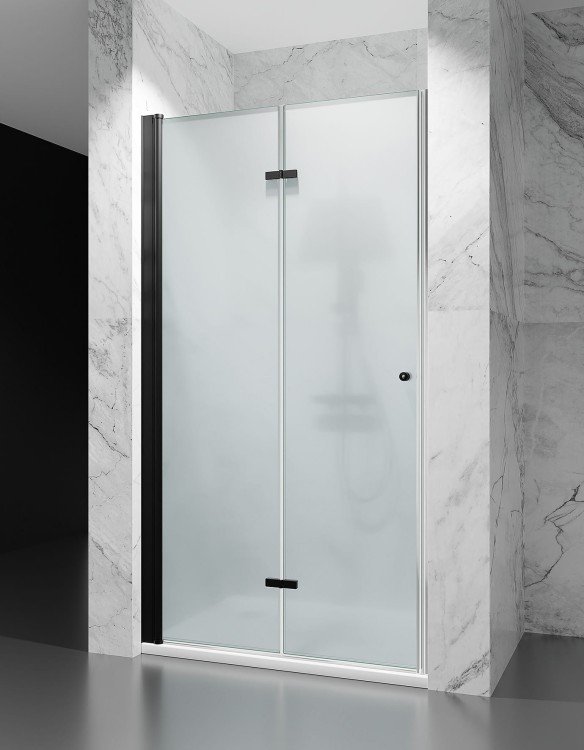 Drzwi-prysznicowe-składane-szkło-mrożone-kolor-okuć-czarny-mat-zdjecie-1   salon lazienek Lodz