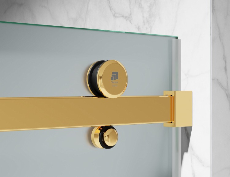 Drzwi Prysznicowe Przesuwne, Okucia Złoty Połysk, Szkło Mrożone Mleczne.  salon lazienek Lodz