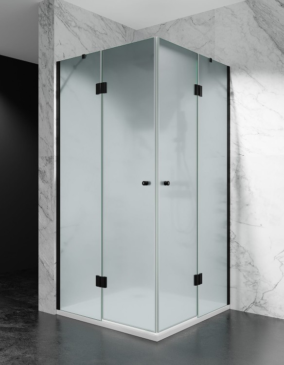 Kabina Prysznicowa Podwojnie Uchylna Bezprogowa DV2000 Okucia Czarny Mat Szklo Mrozone zdjecie 2 Salon Lazienek w Lodzi