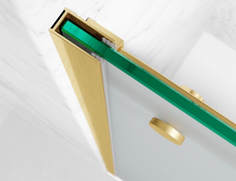 Drzwi Prysznicowe Przesuwne, Okucia Złoto Szczotkowane, Szkło Mrożone Mleczne  salon lazienek Lodz