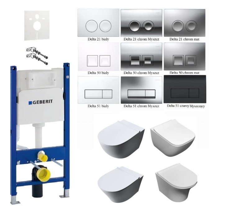 Zestaw podtynkowy: stelaż Geberit UP100, misa WC serii Rimless, przycisk, deska wolnoopadająca, mata oraz wsporniki zdjecie 1 salon lazienek w Lodzi