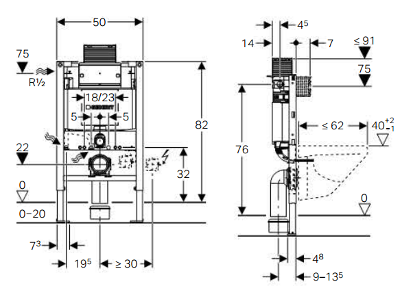 Zestaw podtynkowy: stelaż Geberit Duofix (niski 82cm), misa WC serii Rimless, deska wolnoopadająca, mata oraz wsporniki dystansowe zdjecie 3 salon lazienekw Lodzi