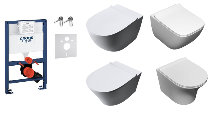 Zestaw podtynkowy: stelaż GROHE niski, misa WC serii Rimless, deska wolnoopadająca, mata oraz wsporniki dystansowe zdjeciew 1 salon lazienek w Lodzi
