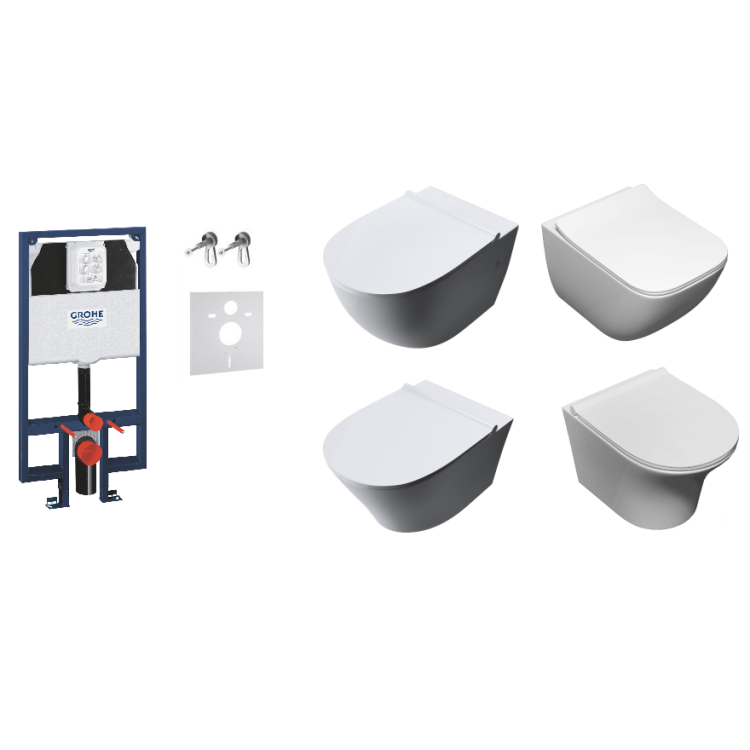 Zestaw podtynkowy: stelaż GROHE SLIM, misa WC serii Rimless, deska wolnoopadająca, mata oraz wsporniki dystansowe zdjecie 1 salon lazienek w Lodzi