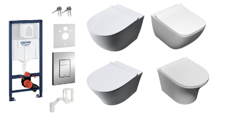 Zestaw podtynkowy: stelaż GROHE + wkładka FRESH, sedes serii Rimless, przycisk, deska wolnoopadająca, mata oraz wsporniki dystansowe zdjecie 1  salon lazienek w Lodzi