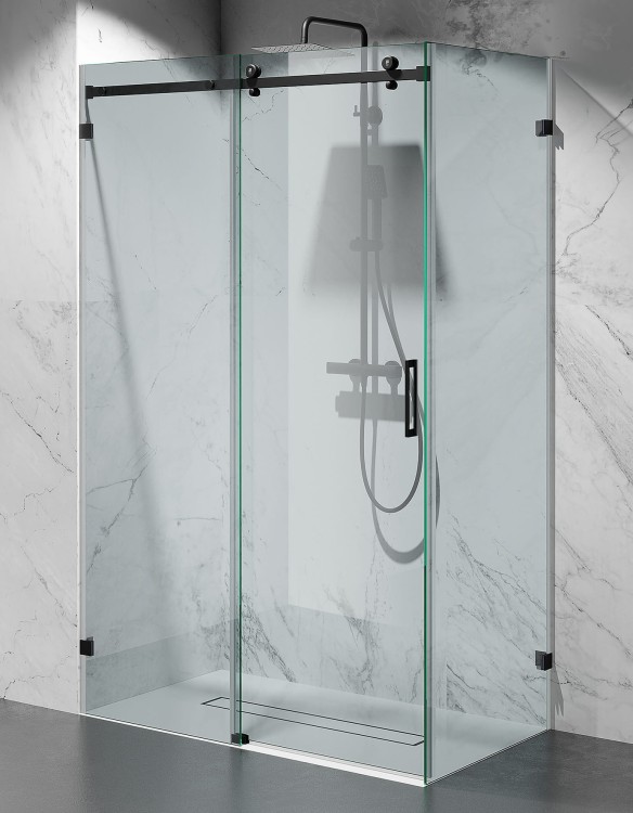 Kabina Prysznicowa Przesuwna Bezprofilowa Okucia Czarny Mat Szklo Transparentne zdjecie 1 Salon Lazienek w Lodzi