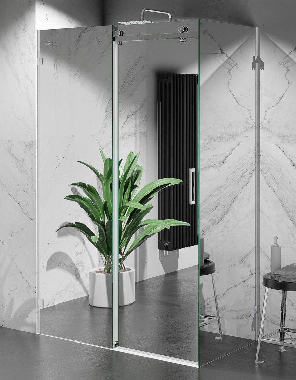 Kabina Prysznicowa Przesuwna Bezprofilowa, szkło efekt lustra , okucia chrom połysk zdjecie 1 salon lazienek w lodzi