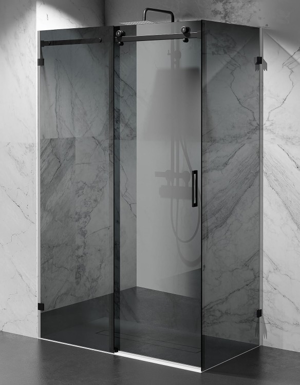 kabina prysznicowa przesuwna bezprofilowa szklo grafitowe okucia czarny mat zdjecie 1  salon lazienek Lodz