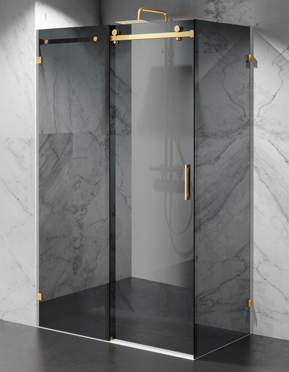 kabina prysznicowa przesuwna bezprofilowa szklo grafitowe okucia zloty mat zdjecie 1   salon lazienek Lodz