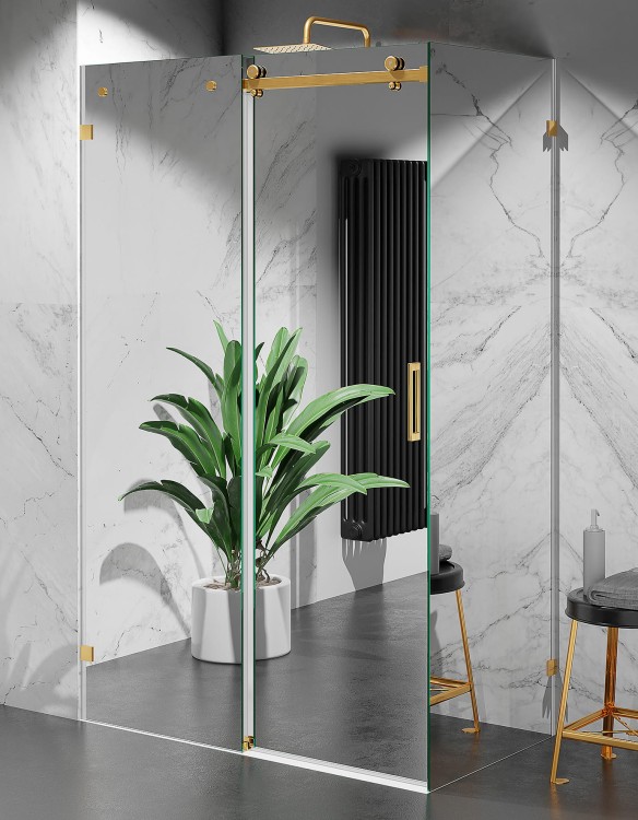 Kabina Prysznicowa Przesuwna Bezprfilowa szkło efekt lustra okucia złoty mat zdjecie 1 salon lazienek w Lodzi