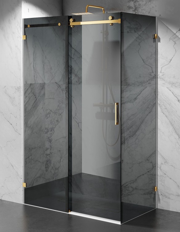 kabina prysznicowa przesuwna bezprofilowa szklo grafitowe okucia zloty polysk zdjecie 1   salon lazienek Lodz