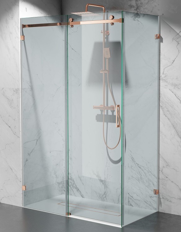 Kabina Prysznicowa Przesuwna Bezprofilowa Okucia Zloty Roz Szklo Transparentne zdjecie 1 Salon Lazienek w Lodzi