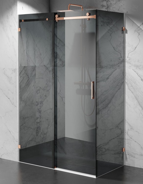 kabina prysznicowa przesuwna bezprofilowa szklo grafitowe okucia zloty roz zdjecie 1   salon lazienek Lodz