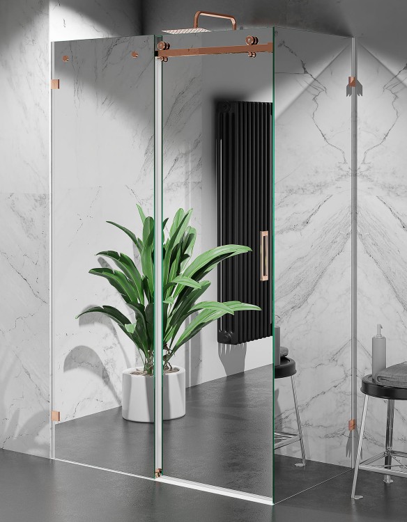 Kabina Prysznicowa Przesuwna Bezprofilowa, szkło efekt lustra, okucia złoty róż zdjecie 1 salon lazienek w Lodzi