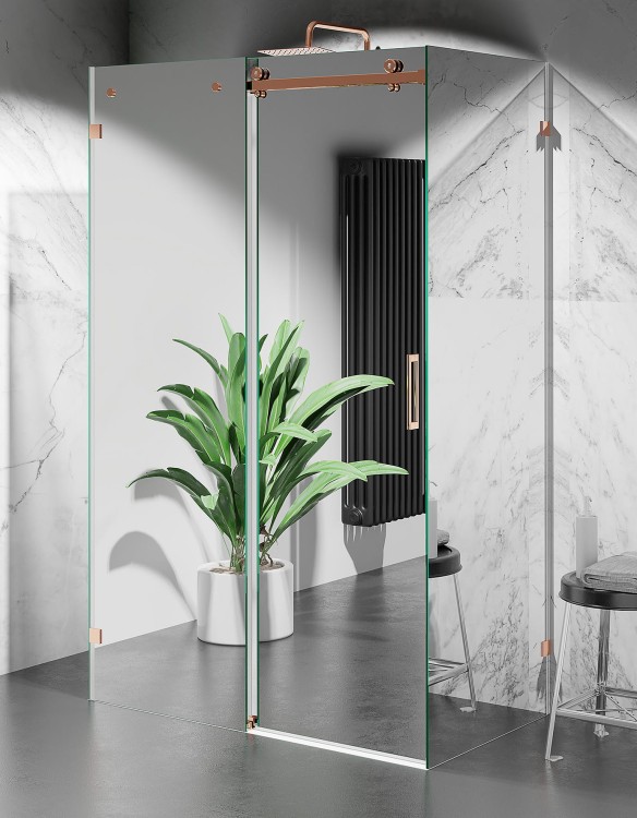 Kabina Prysznicowa Przesuwna Trzyścienna CV20P, szkło Efekt Lustra, okucia Złoty Róż zdjecie 1 salon lazienek w Lodzi