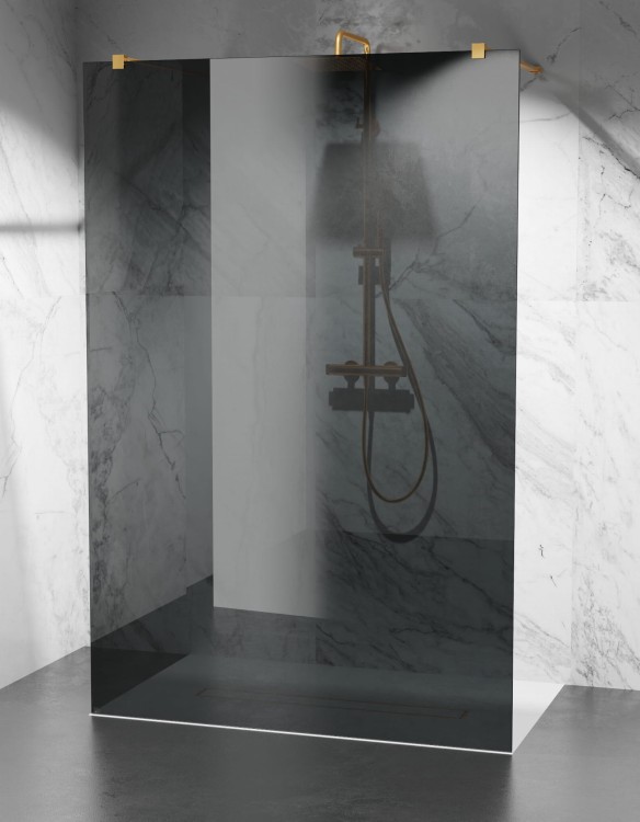 Grafitowa Szyba prysznicowa Wolnostojąca Walk-In okucia złoty mat  zdjecie 1  salon lazienek Lodz