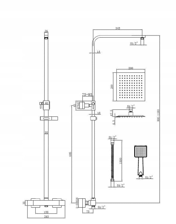 zestaw-prysznicowy-czarny-z-termostatem-kw-SL103K-wymiary  salon lazienek Lodz