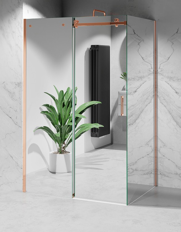 kabina-prysznicowa-przesuwna-szkło-lustrzane-okucia-złoty-róż-zdjecie-1  salon lazienek Lodz