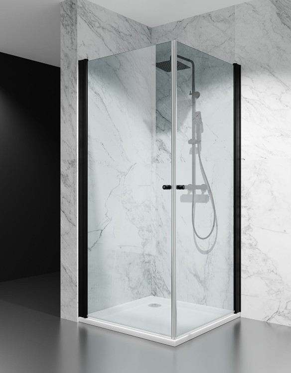 czarna kabina prysznicowa wahadłowa DV4000 szkło transparentne  salon lazienek Lodz