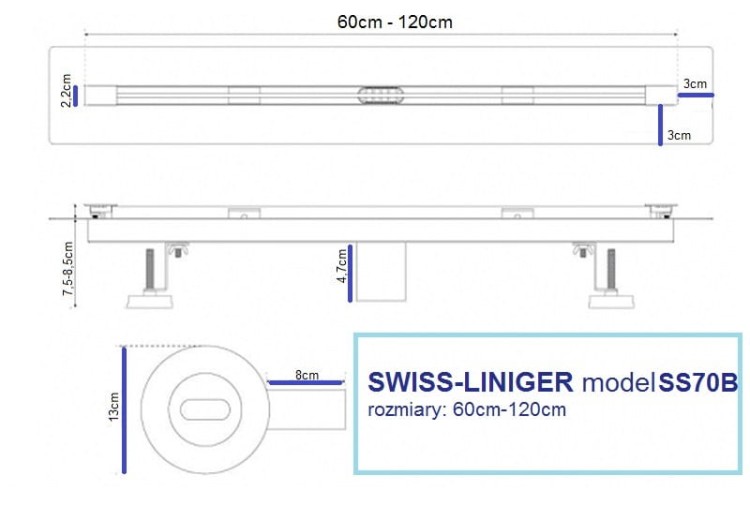 Odpływ Liniowy SUPER SLIM SS70B Czarny Mat zdjecie 8 salon lazienek w Lodzi
