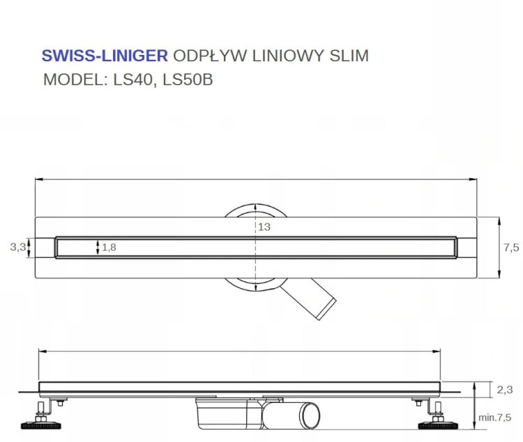 Odpływ prysznicowy liniowy wąski SLIM LS50B Czarny Mat zdjecie 9 salon lazienek w Lodzi