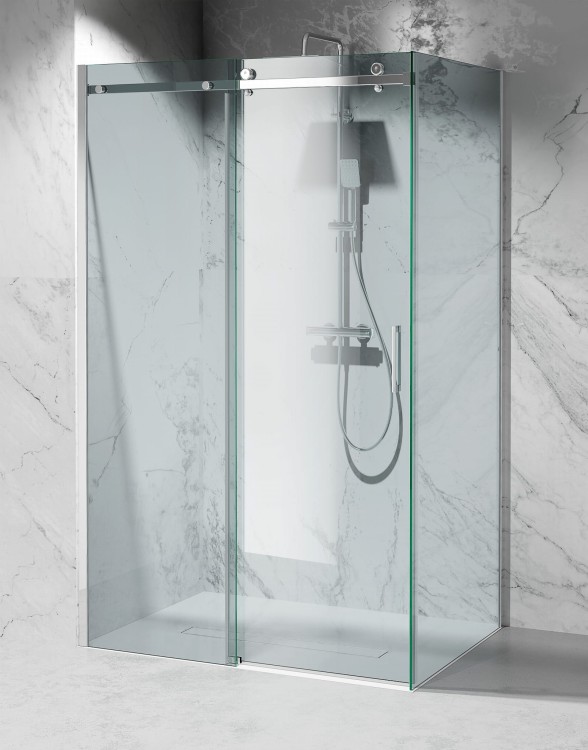 Kabina prysznicowa z brodzikiem przesuwna szkło transparentne okucia chrom połysk