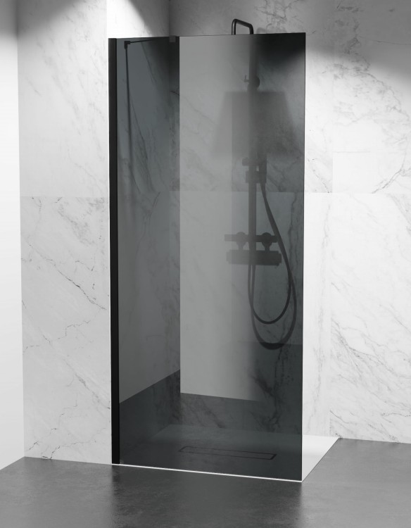 szyba prysznicowa walk-in wspornik boczny okucia czarny mat szkło grafitowe