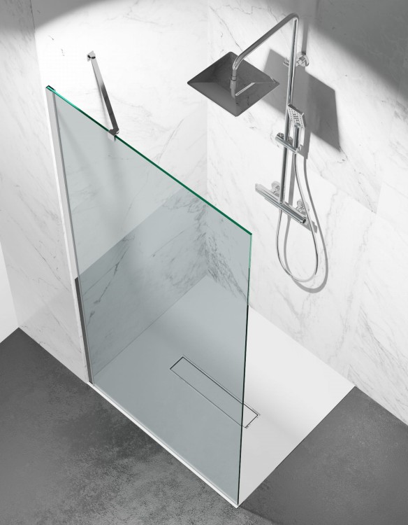 szyba prysznicowa walk-in wspornik boczny okucia czarny mat szkło grafit góra bok