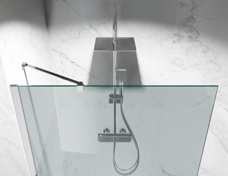 szyba prysznicowa walk-in wspornik boczny okucia czarny mat szkło grafit góra