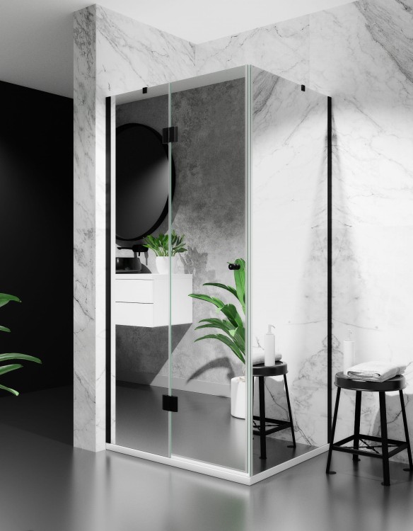 kabina prysznicowa uchylna DV8000 z brodzikiem 120x80 cm okucia czarny mat szklo lustrzane zdjecie 1 salon lazienek w lodzi