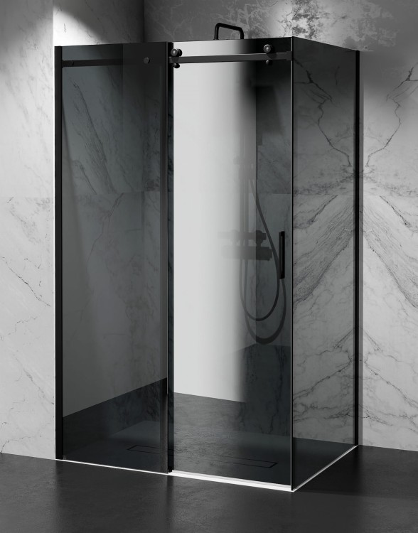 kabina prysznicowa przesuwna szklo grafitowe okucia czarny mat zdjecie 1   salon lazienek Lodz