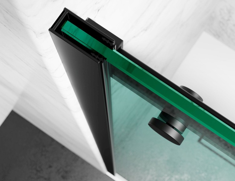 Drzwi prysznicowe czarne okucia, szyba 8mm transparentna, model Usaria zd. 5 - widok profilu przyściennego  salon lazienek Lodz