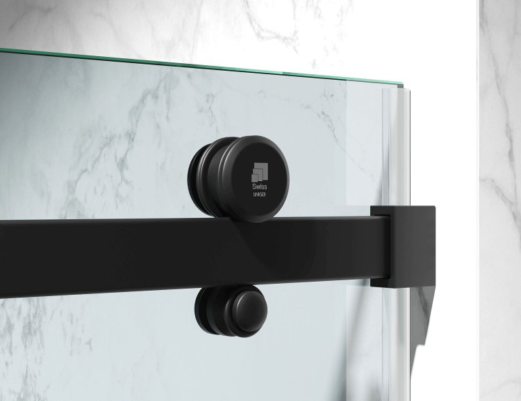 Drzwi prysznicowe czarne okucia, szyba 8mm transparentna, model Usaria zd. 6 - widok na rolki i prowadnice  salon lazienek Lodz