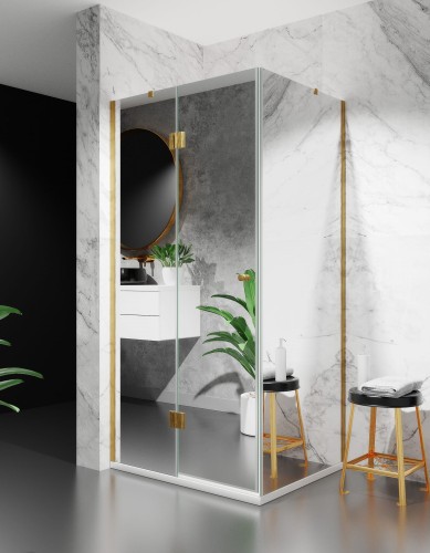 kabina prysznicowa DV8000 z brodzikiem 80x80 cm okucia zloto szczotkowane szklo lustrzane zdjecie 1 salon lazienek w lodzi