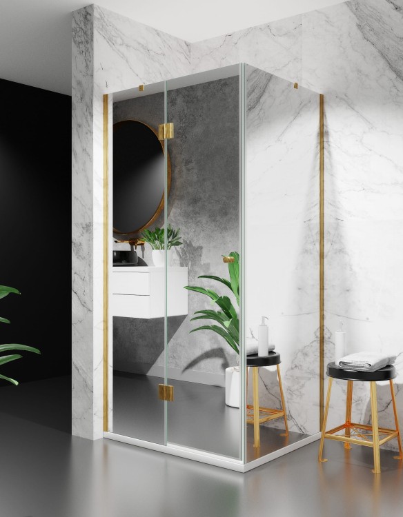 kabina prysznicowa DV8000 z brodzikiem 120x100 cm okucia zloto szczotkowane szklo lustrzane zdjecie 1 salon lazienek w lodzi