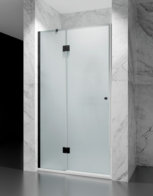 Drzwi Prysznicowe Uchylne ze ścianką, szkło Mrożone Mleczne, okucia Czarny Mat  zdjecie 1 salon  lazienek w Lodzi