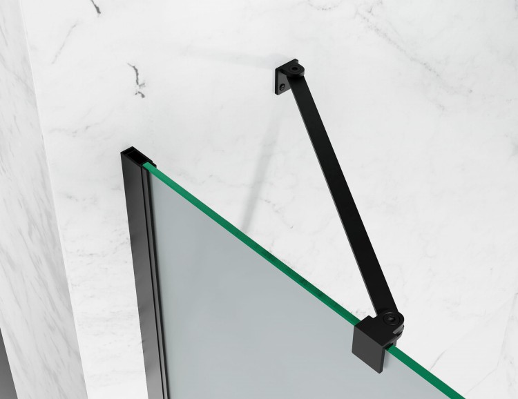 Drzwi Prysznicowe Uchylne ze ścianką, szkło Mrożone Mleczne, okucia Czarny Mat zdjecie 6 salon lazienek w Lodzi