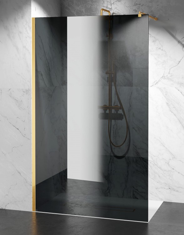 Grafitowa Przyciemniana Szyba Prysznicowa, okucia Złoty Mat zdjecie 1  salon lazienek Lodz
