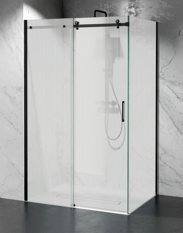 kabina prysznicowa przesuwna C20 okucia czarny mat szklo ryflowane zdjecie 1 salon lazienek w Lodzi