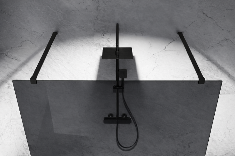 grafitowa szyba prysznicowa wolnostojaca walk-in okucia czarny mat zdjecie 3 salon lazienek w lodzi