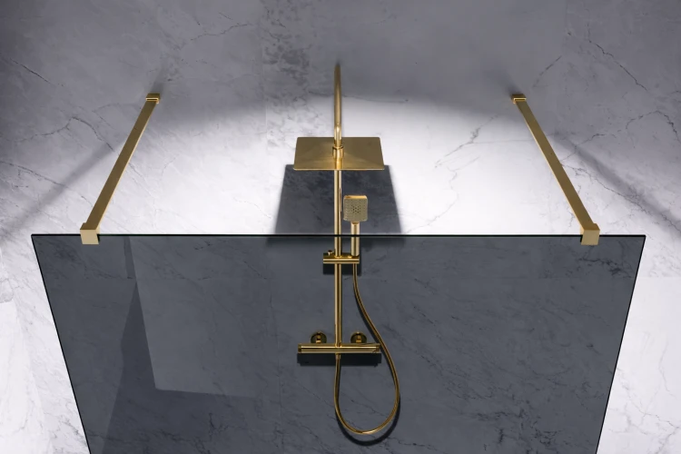 grafitowa szyba prysznicowa wolnostojaca walk-in okucia zloty mat zdjecie 3 salon lazienek w lodzi