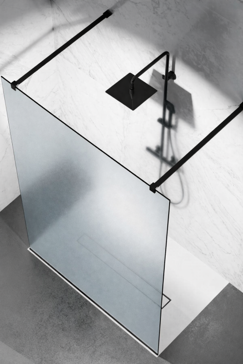 mrozona szyba prysznicowa wolnostojaca walk-in okucia czarny mat zdjecie 2 salon lazienek w lodzi