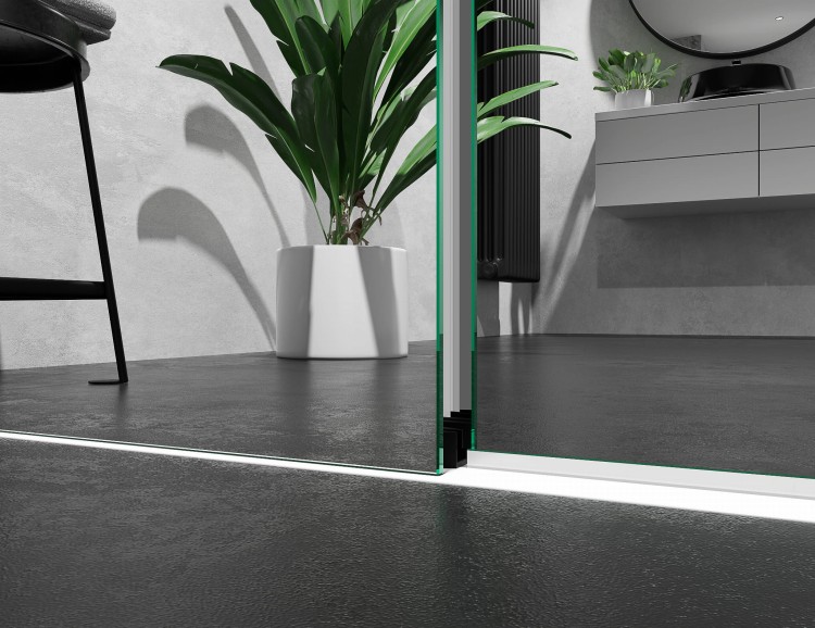 Kabina Prysznicowa Przesuwna Szkło EFEKT LUSTRA, okucia Czarny Mat zdjecie 2 salon lazienek w Lodzi